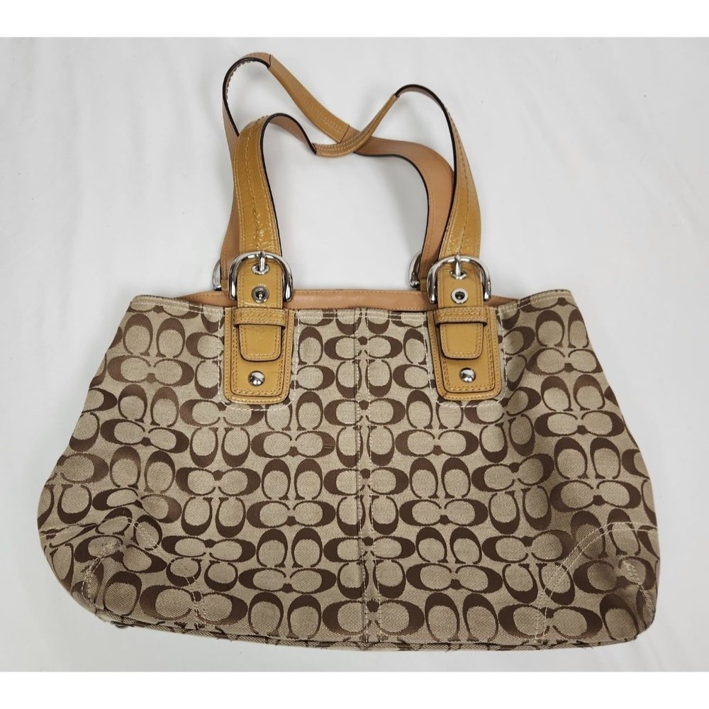 Coach XL Tan Signature Print Gallery Tote Bag